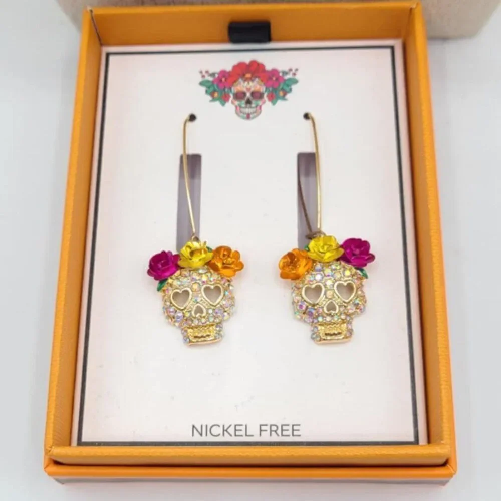 Sugar Skull Shephard Hook Earrings NWT!  NEW!  DAY OF THE DEAD